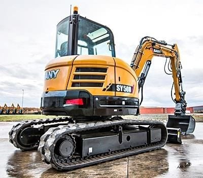2024 Sany SY50U crawler excavator, rear three-quarter view 2024 Sany SY50U crawler excavator, rear three-quarter view