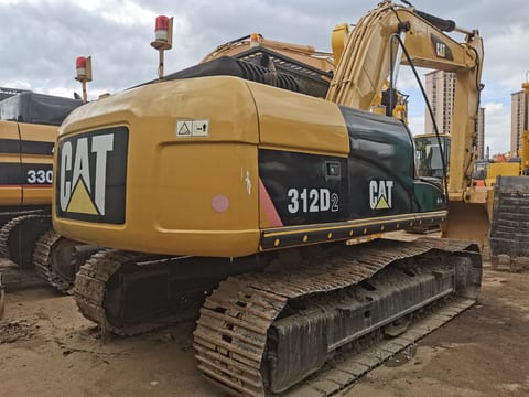 Caterpillar 312D2 crawler excavator, rear three-quarter view Caterpillar 312D2 crawler excavator, rear three-quarter view