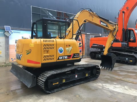 2023 Sany SY75C Pro crawler excavator, rear three-quarter view 2023 Sany SY75C Pro crawler excavator, rear three-quarter view
