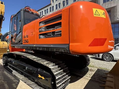 2024 Hitachi Zaxis 350 crawler excavator, rear three-quarter view 2024 Hitachi Zaxis 350 crawler excavator, rear three-quarter view