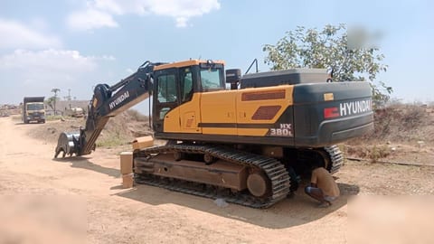 2026 Hyundai HX380L crawler excavator, rear three-quarter view 2026 Hyundai HX380L crawler excavator, rear three-quarter view