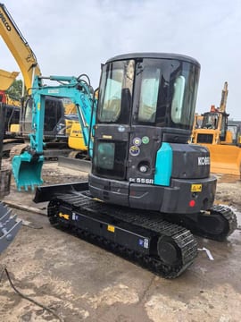 2022 Kobelco SK55SR mini excavator, rear three-quarter view 2022 Kobelco SK55SR mini excavator, rear three-quarter view