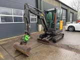 2019 Volvo EC20E mini excavator, front three-quarter view