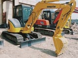 Komatsu PC40MR mini excavator, three-quarter view
