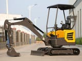 2025 Müller Machinery MB 20-SH Mini Excavator from the side, with its boom extended forward and the bucket resting on the ground.
