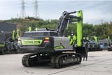 2025 Zoomlion ZE335G Crawler Excavator from the rear, highlighting the counterweight and exhaust system.