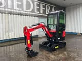 2025 Vicsec VC13C Mini Excavator with red boom and black body, showing the front three-quarter view of the machine.
