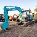 2024 Kobelco SK75-8 mini excavator, front three-quarter view