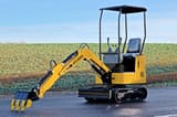 2025 APS KME08 Mini Excavator with a four-tooth digging bucket and visible operator controls.