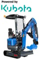 2026 Rippa R13 PRO Mini Excavator with a bright blue body, featuring the R13 PRO model marking on the boom.