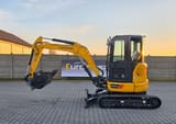 2026 LiuGong 9035FZTS Mini Excavator with its yellow boom and arm extended, highlighting the black dozer blade at the front.