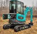 2024 Sunward SWE25UF Mini Excavator with the engine bay access door open, revealing internal components.