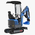 2026 Rippa R13 PRO Mini Excavator with a bright blue body, highlighting the undercarriage and tracks.