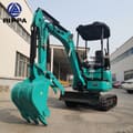 2026 Rippa R322L Mini Excavator showcasing its standard digging bucket with a thumb attachment, viewed from the front right.