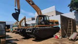 Caterpillar 320C Amphibious Excavator, side view