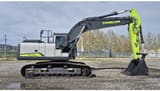 2026 Zoomlion ZE210GLC Crawler Excavator with a light grey body and a prominent lime green boom and arm assembly.