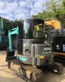 2025 Kobelco SK55SR mini excavator, rear three-quarter view