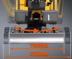 2025 Müller Machinery MB 16-VKSH Mini Excavator showing the undercarriage with a dozer blade and swing mechanism dimensions.