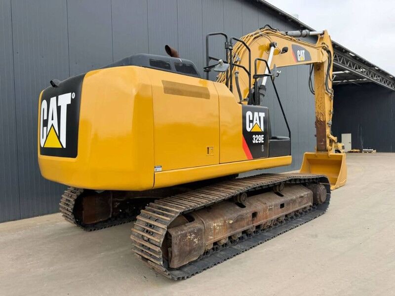 2011 Caterpillar 329ELN crawler excavator, rear three-quarter view