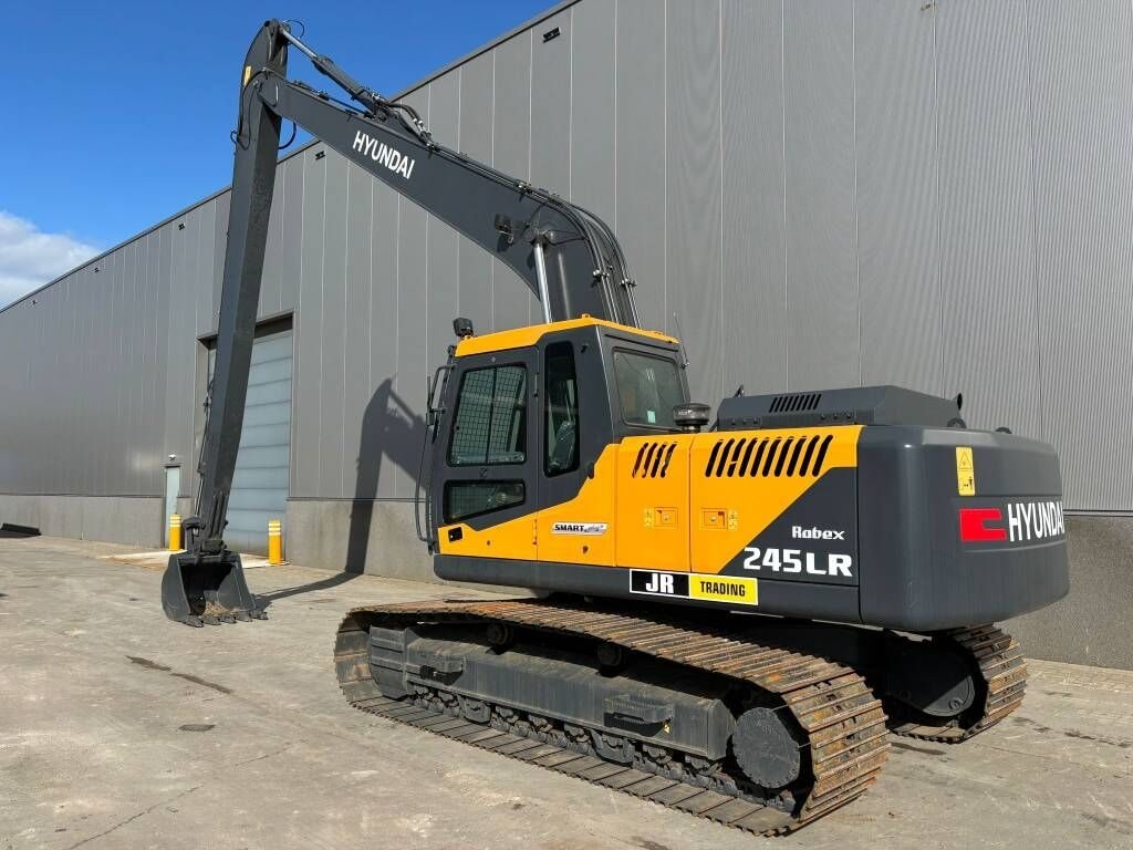 2025 Hyundai R245LR Crawler Excavator showing the operator's cab and the '245LR' model designation on the engine cover.