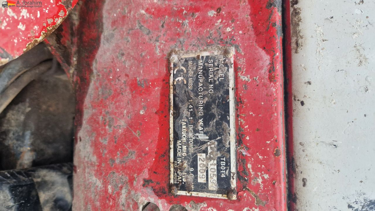 2009 Takeuchi TB014 mini excavator identification plate