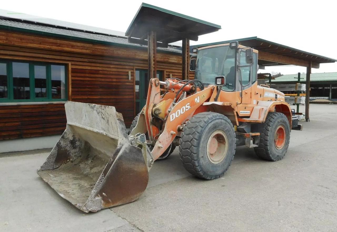 2010 Doosan DL200 wheel loader, front three-quarter view 2010 Doosan DL200 wheel loader, front three-quarter view