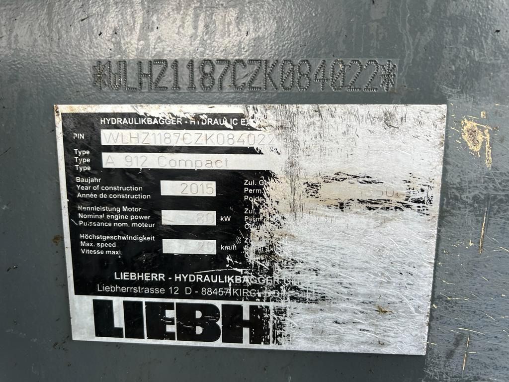 2015 Liebherr A 912 Wheel Excavator 2015 Liebherr A 912 Wheel Excavator