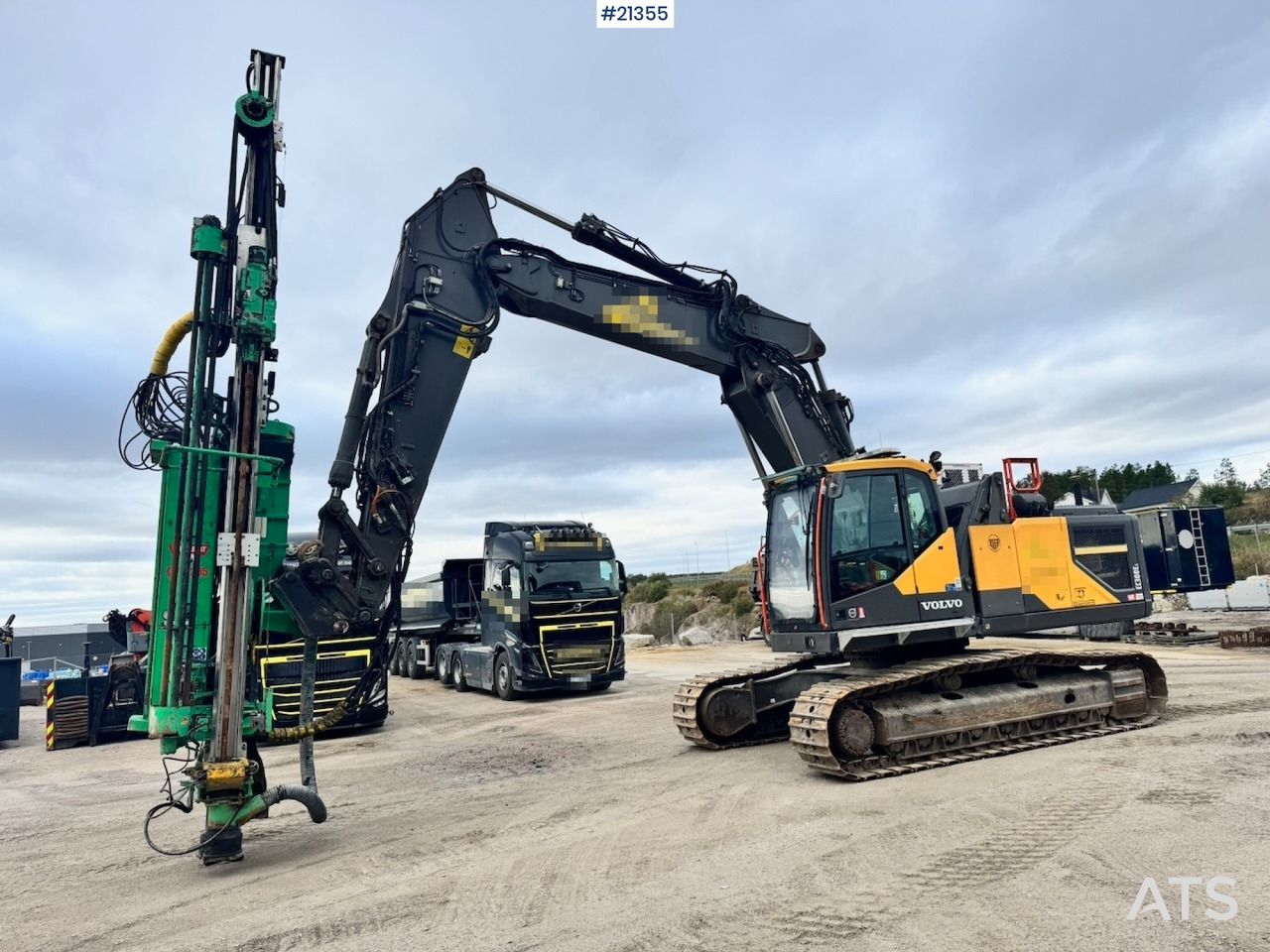 2019 Volvo EC300EL crawler excavator with drilling attachment, side view