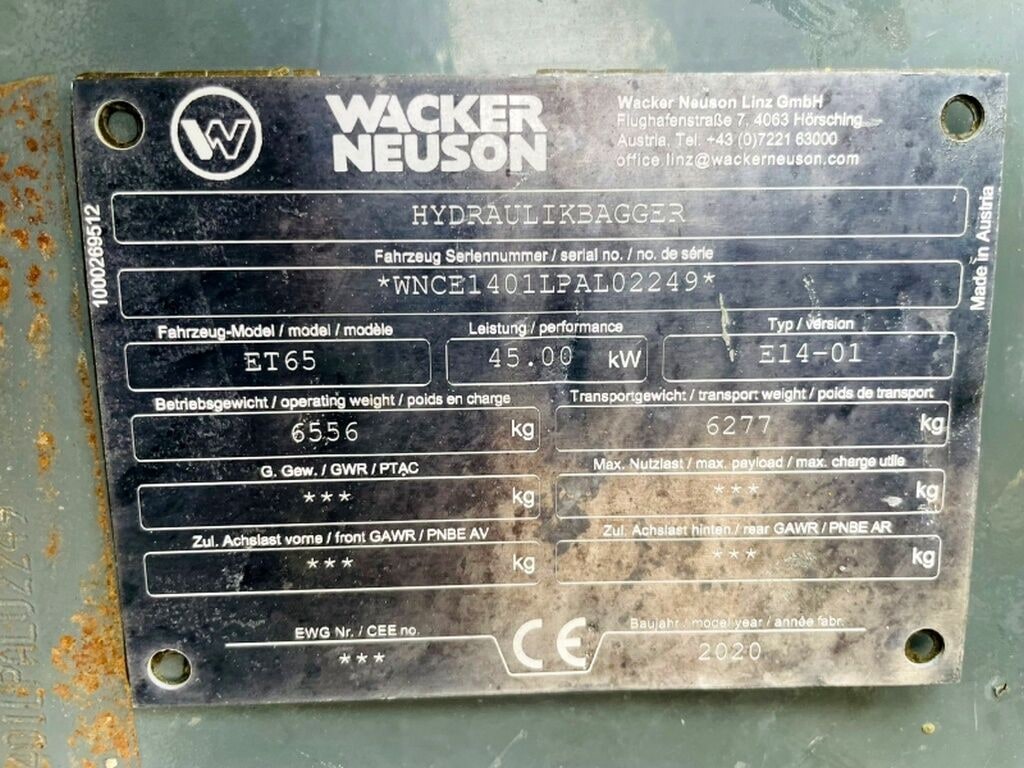 2020 Wacker Neuson ET65 Mini Excavator 2020 Wacker Neuson ET65 Mini Excavator