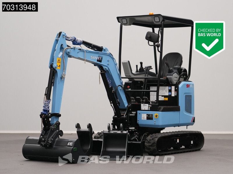 2024 Sany SY19E Mini Excavator with a light blue boom and arm, featuring a general-purpose digging bucket. 2024 Sany SY19E Mini Excavator with a light blue boom and arm, featuring a general-purpose digging bucket.