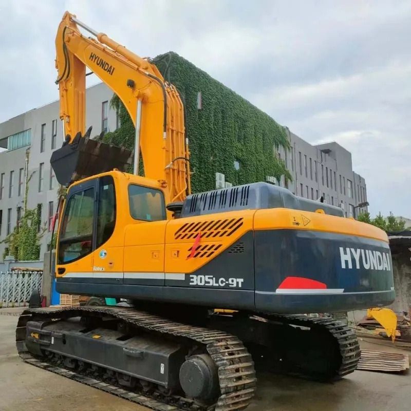 Hyundai R305LC-9T crawler excavator, rear three-quarter view