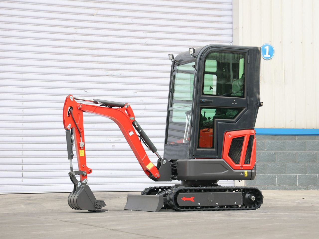 2025 Müller Machinery MB 16-VKSH Mini Excavator with its red boom and arm positioned to the front, revealing the dozer blade. 2025 Müller Machinery MB 16-VKSH Mini Excavator with its red boom and arm positioned to the front, revealing the dozer blade.