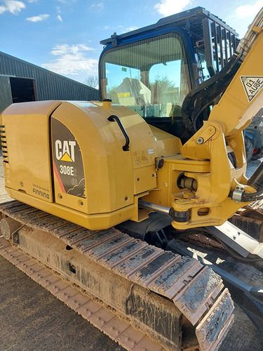 2019 Caterpillar 308E2CR crawler excavator, side view of the cab and upper structure