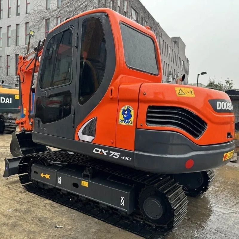 Doosan DX75-9C crawler excavator, rear three-quarter view