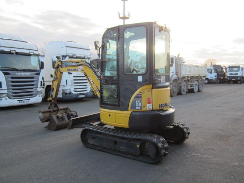 2013 Komatsu PC26MR-3 mini excavator, three-quarter view