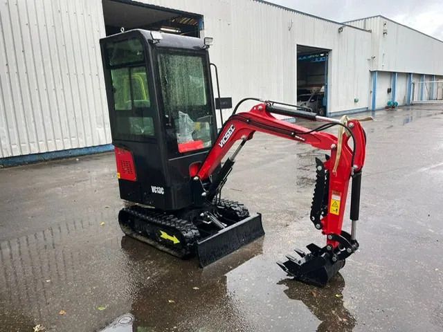 2025 Vicsec VC13C Mini Excavator with red boom and black body, featuring the dozer blade and tracks. 2025 Vicsec VC13C Mini Excavator with red boom and black body, featuring the dozer blade and tracks.