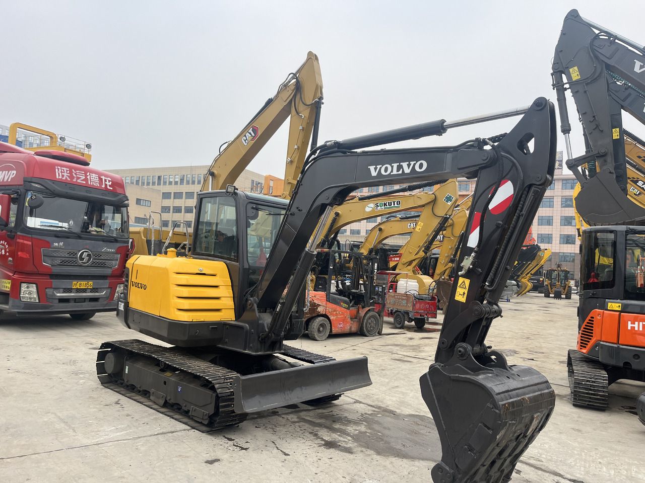 2023 Volvo EC60C mini excavator, front three-quarter view
