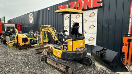 2019 Komatsu PC26MR-3 mini excavator rear three-quarter view