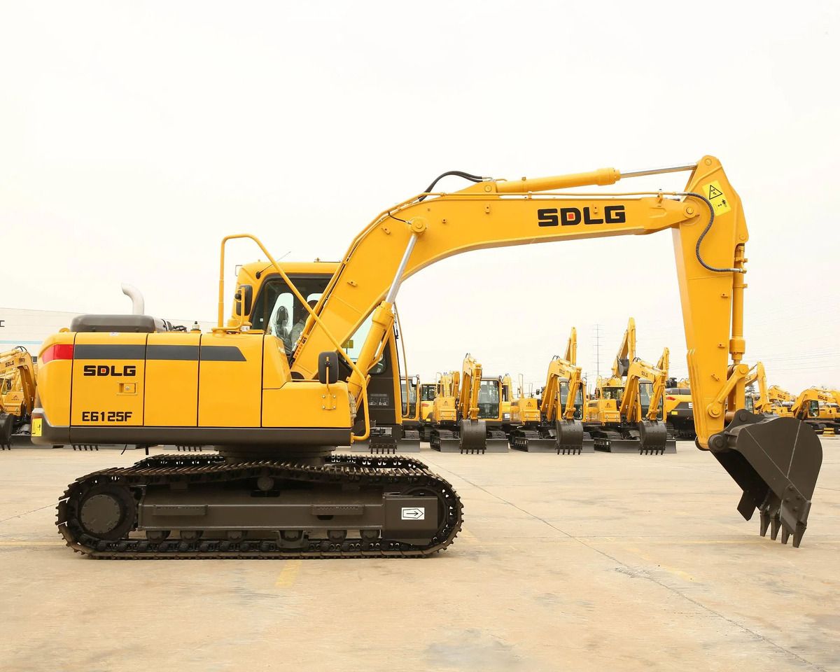 2026 SDLG E6215F Crawler Excavator with its digging bucket resting on the ground, viewed from the side. 2026 SDLG E6215F Crawler Excavator with its digging bucket resting on the ground, viewed from the side.