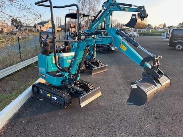 2026 Sunward SWE08F Mini Excavator with its boom and arm extended forward, featuring a black digging bucket.