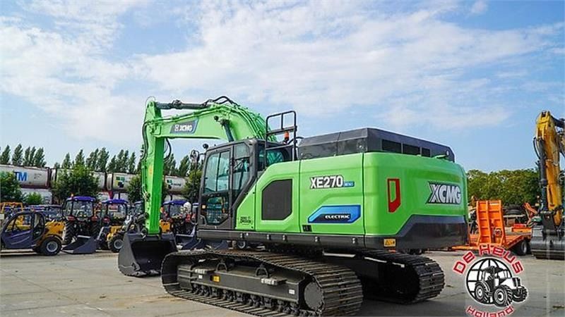 2026 XCMG XE270-EV crawler excavator, rear three-quarter view
