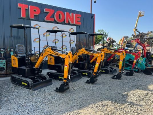 JPC KV12 mini excavator, front three-quarter view
