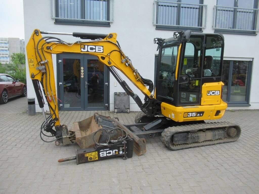 2022 JCB 35Z-1 mini excavator, side view with attachments