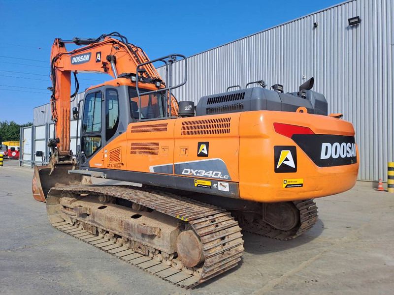 2018 Doosan DX340LC crawler excavator, rear three-quarter view