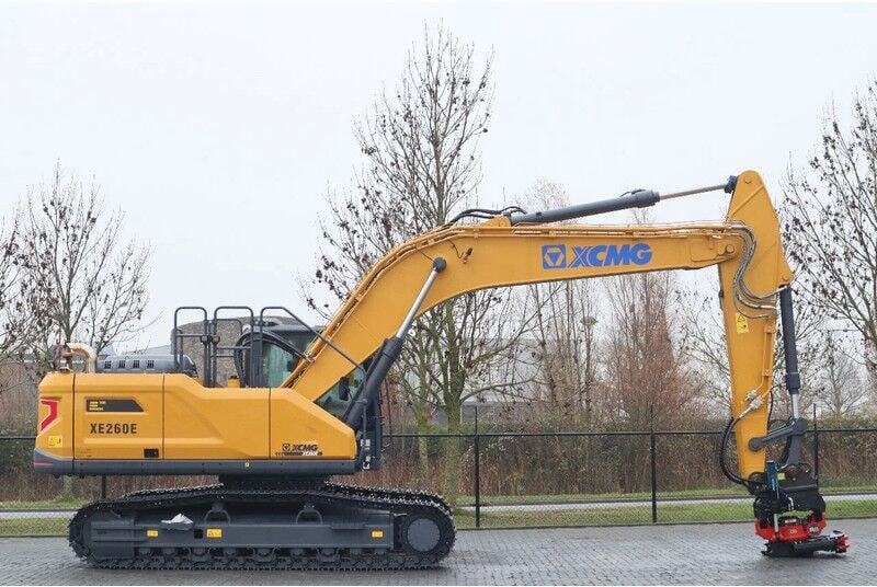 2023 XCMG XE260E Crawler Excavator side view, highlighting the undercarriage and track assembly.