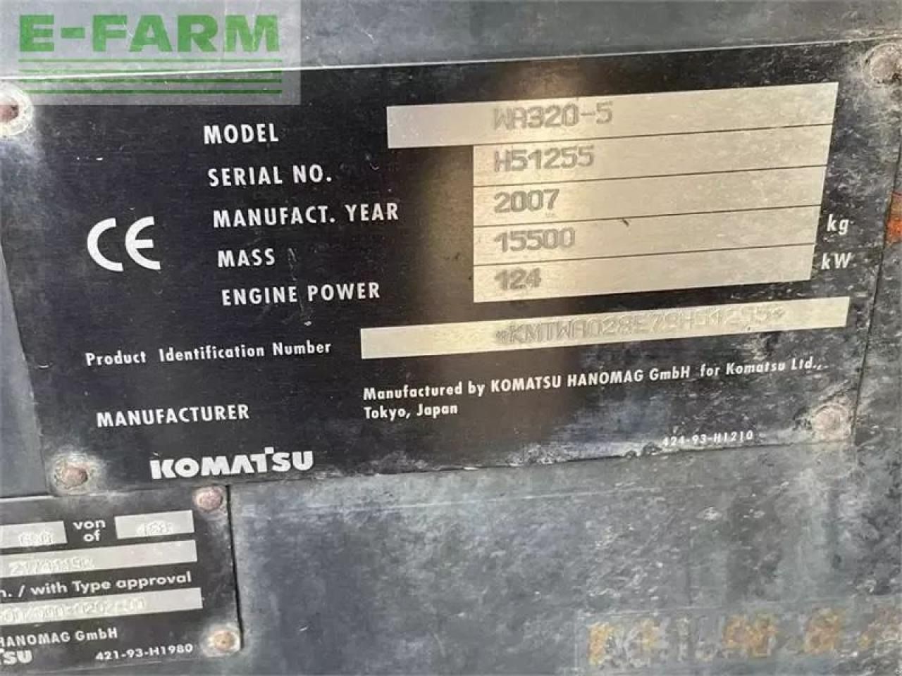 2007 Komatsu WA320-5 identification plate