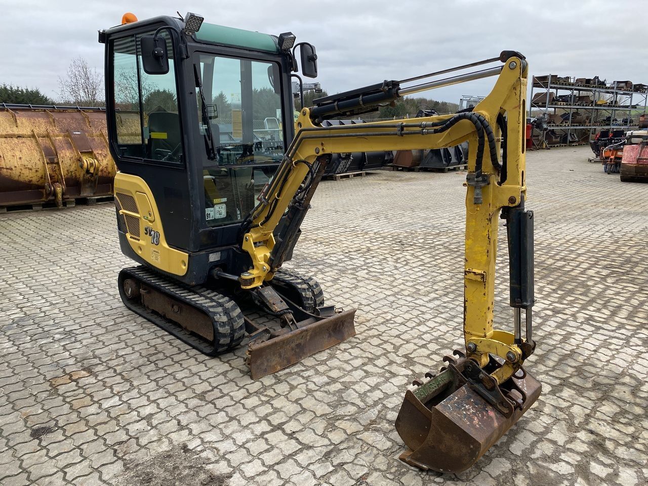 2017 Yanmar SV18 mini excavator, front three-quarter view