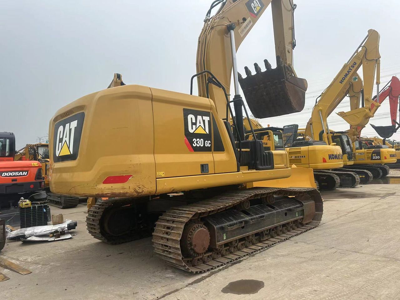 2020 Caterpillar 330GC crawler excavator, rear three-quarter view