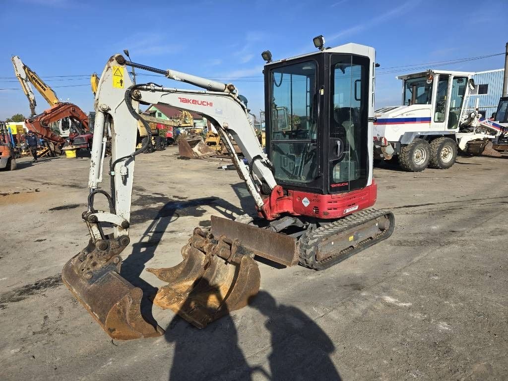 2018 Takeuchi TB23R mini excavator, front three-quarter view