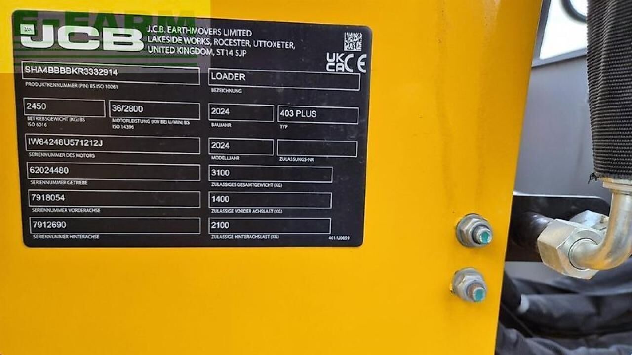 2025 JCB 403 AGRI Plus identification plate 2025 JCB 403 AGRI Plus identification plate
